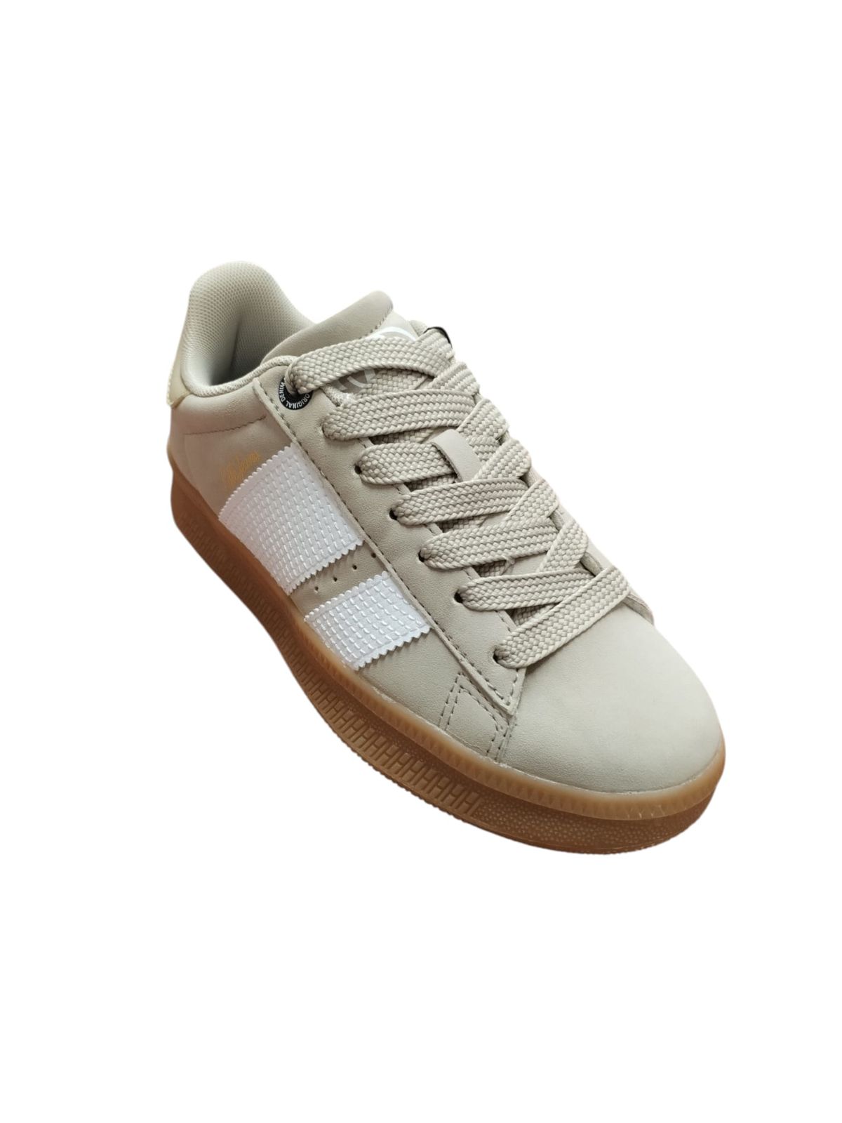 Rifle Sneakers Casual Beige con Suola Caramello e Strisce Bianche