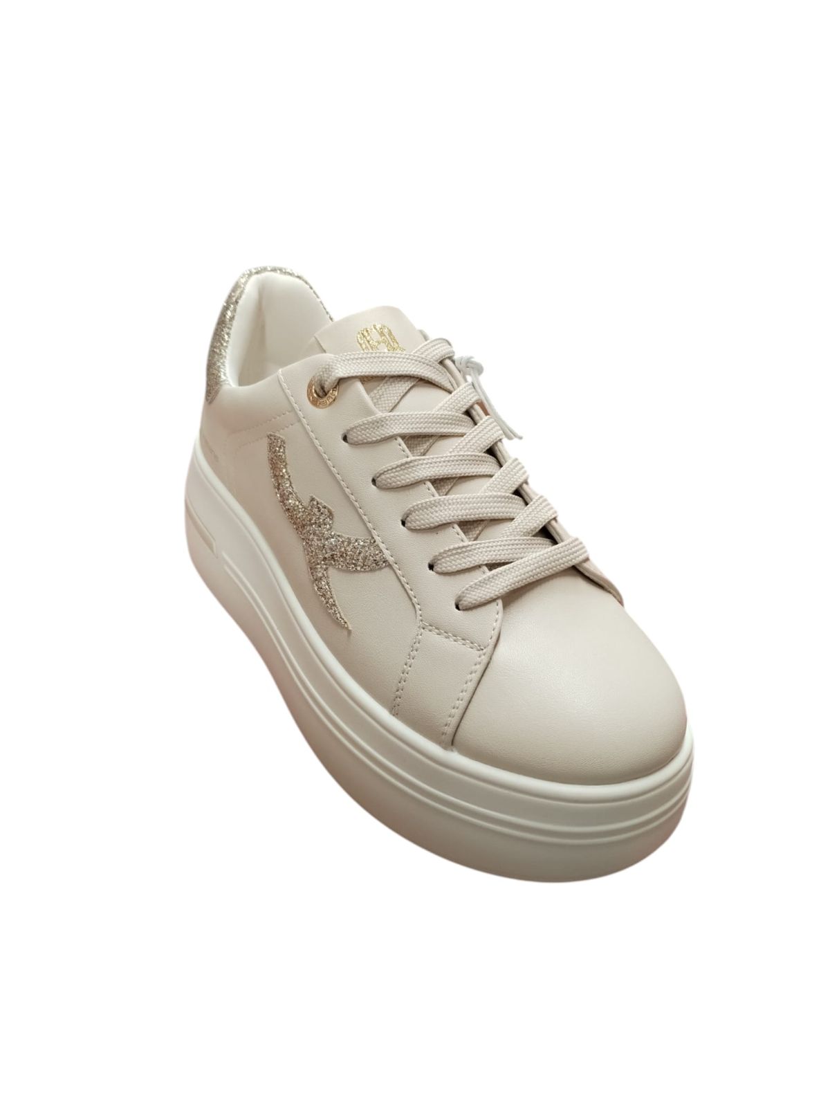 Sneakers Queen Helena Donna Beige Platform con Glitter e Stella