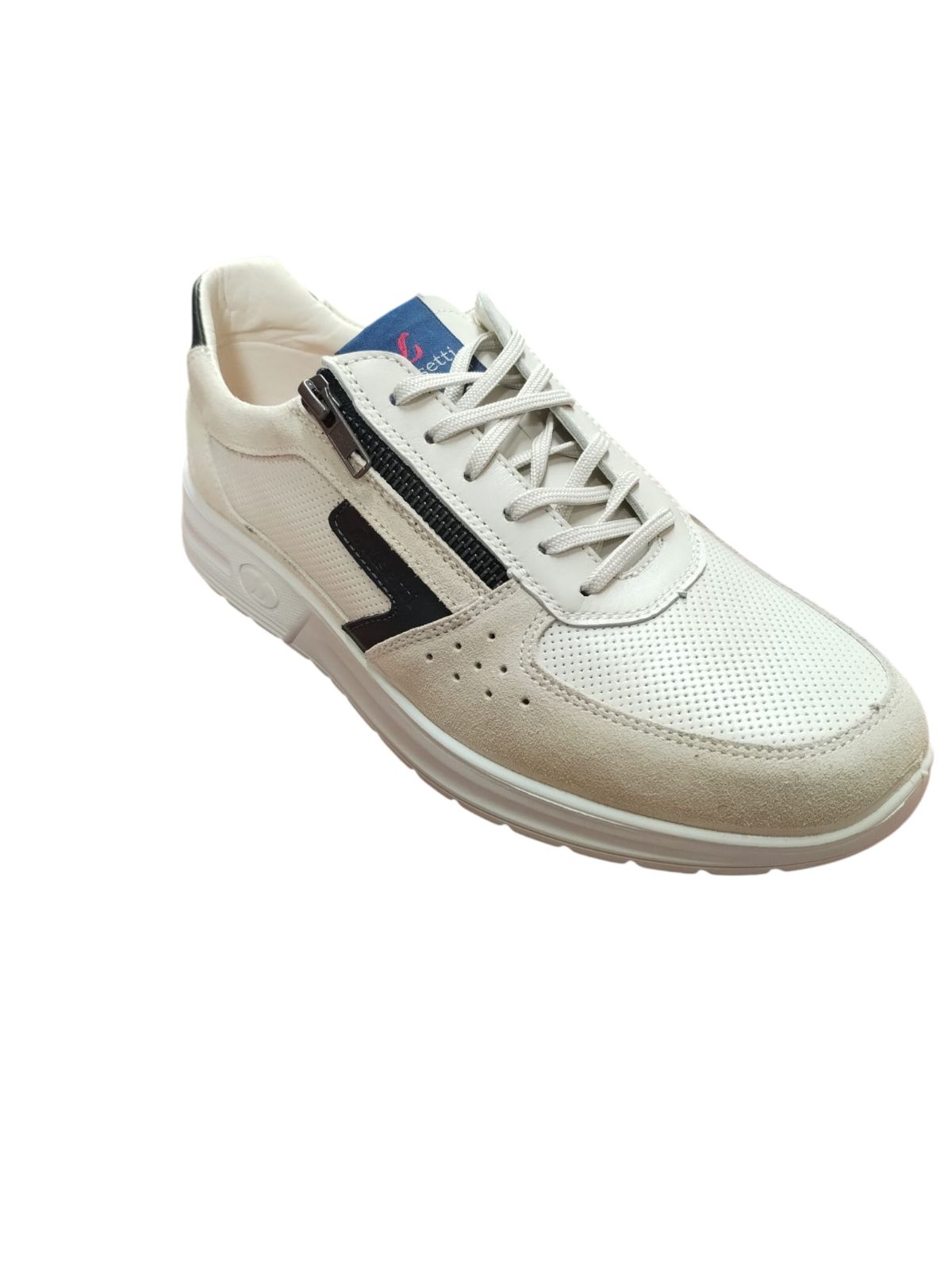 Sneaker in vera pelle uomo Casual Beige con Zip e Lacci