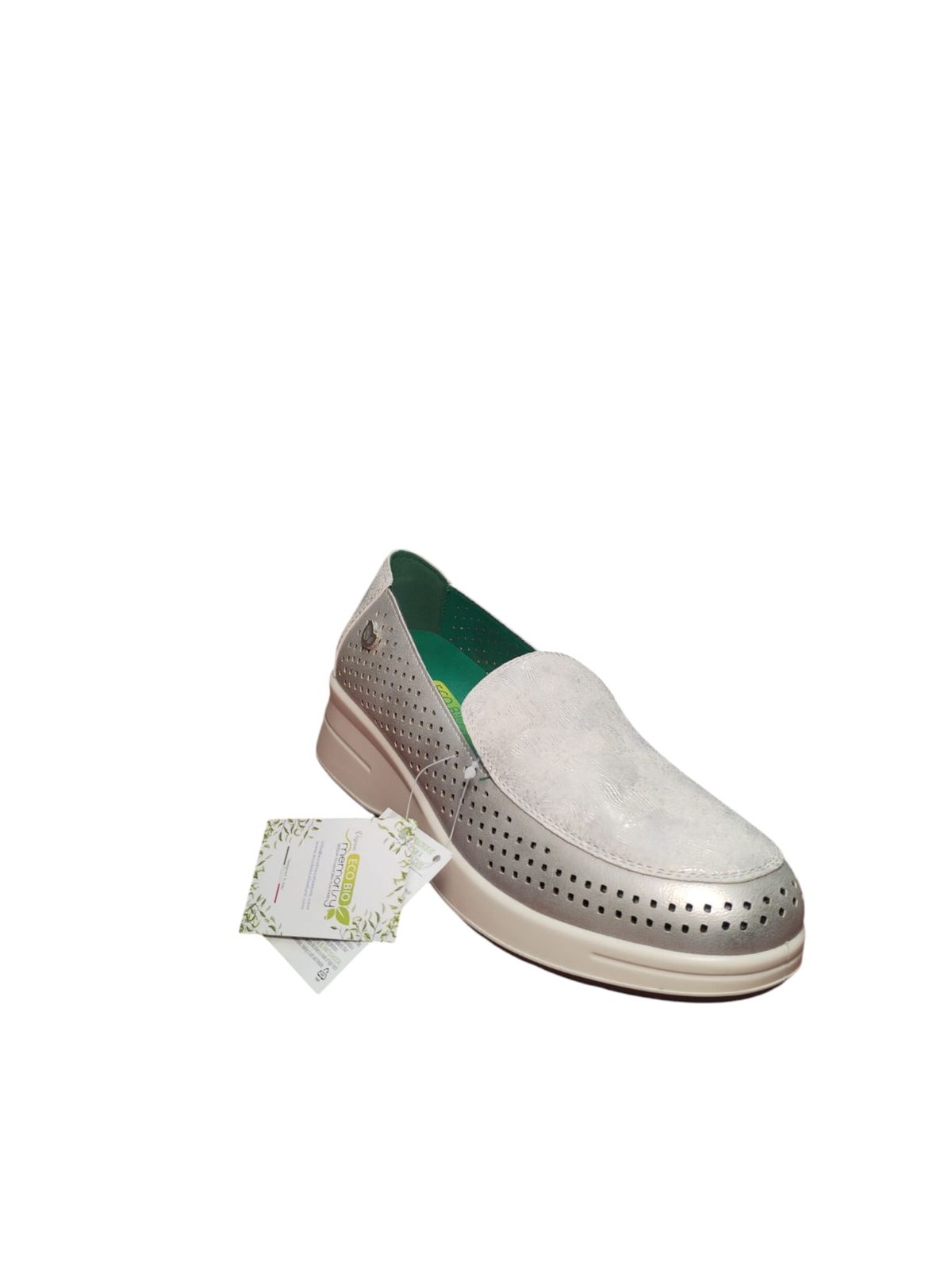 Mocassini Donna Argento Perforati Comfort Eco