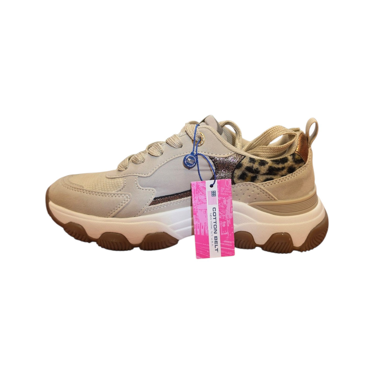 Sneakers Cotton Belt beige con dettagli animalier
