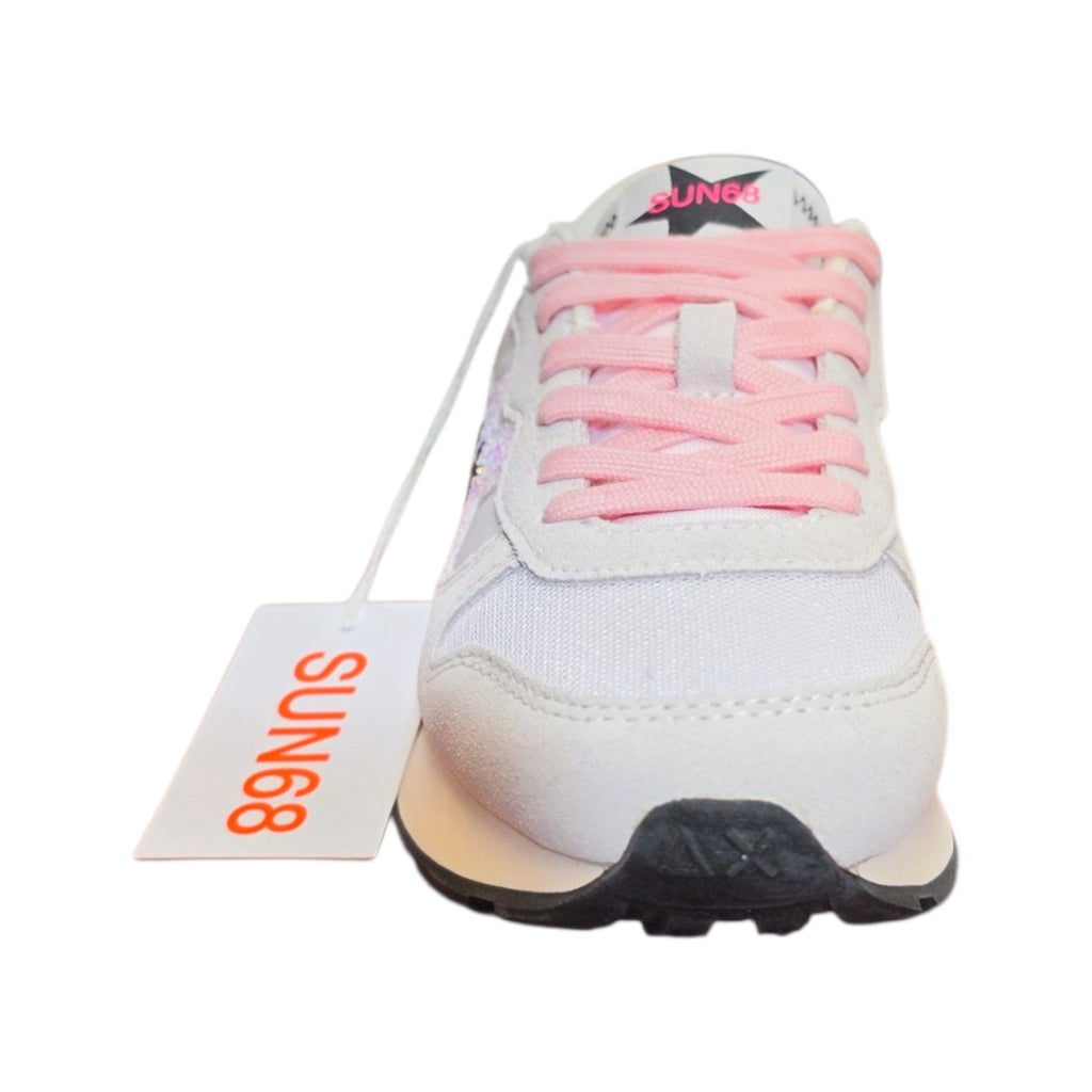 Sneakers SUN68 chiare con lacci rosa e dettagli glitter