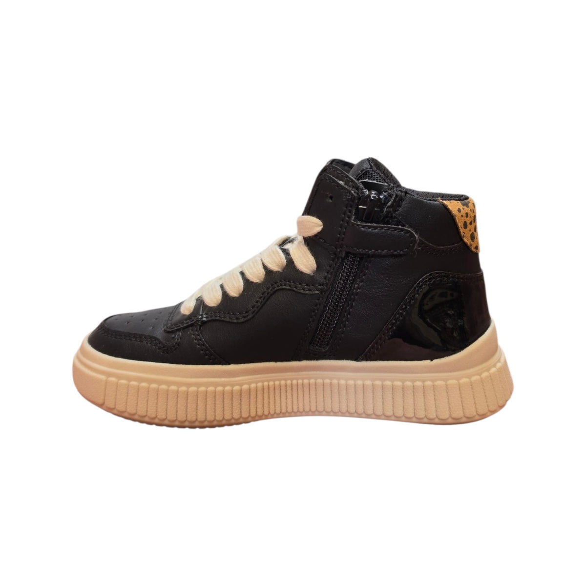 Sneakers alta bambina Geox nera con dettagli oro