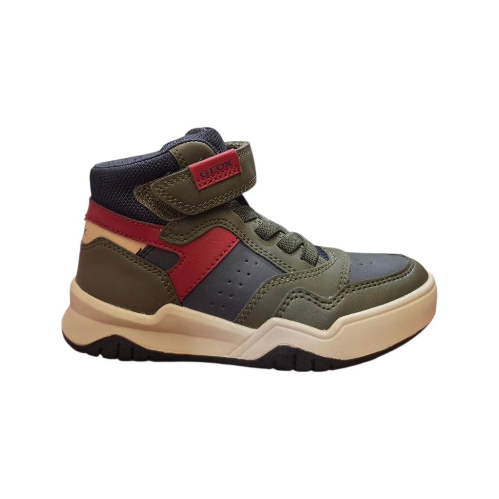 Sneakers alta bambino Geox verde con dettagli rossi
