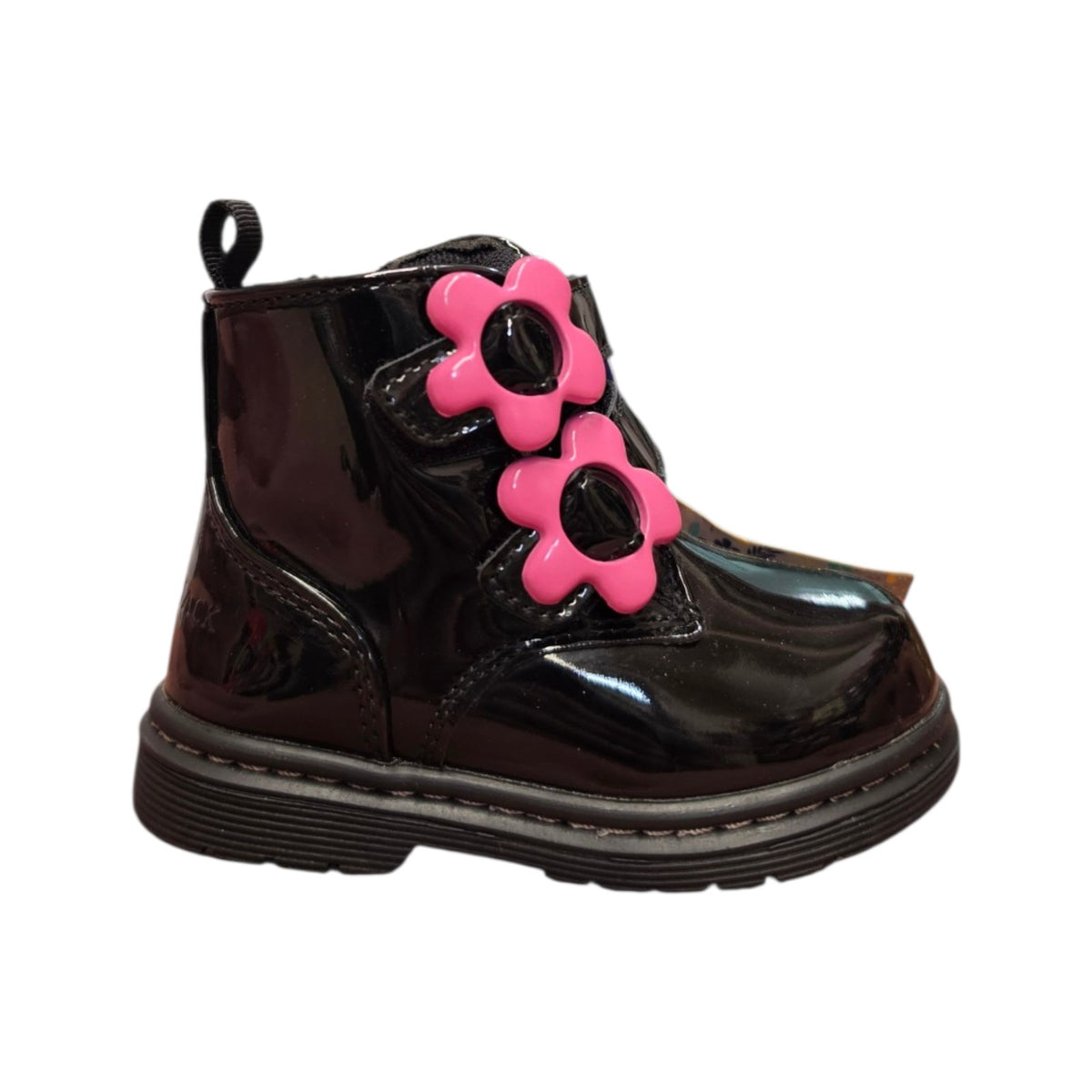 Lumberjack – Stivaletto bambina nero lucido con fiori fucsia