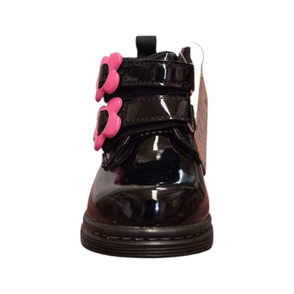 Lumberjack – Stivaletto bambina nero lucido con fiori fucsia