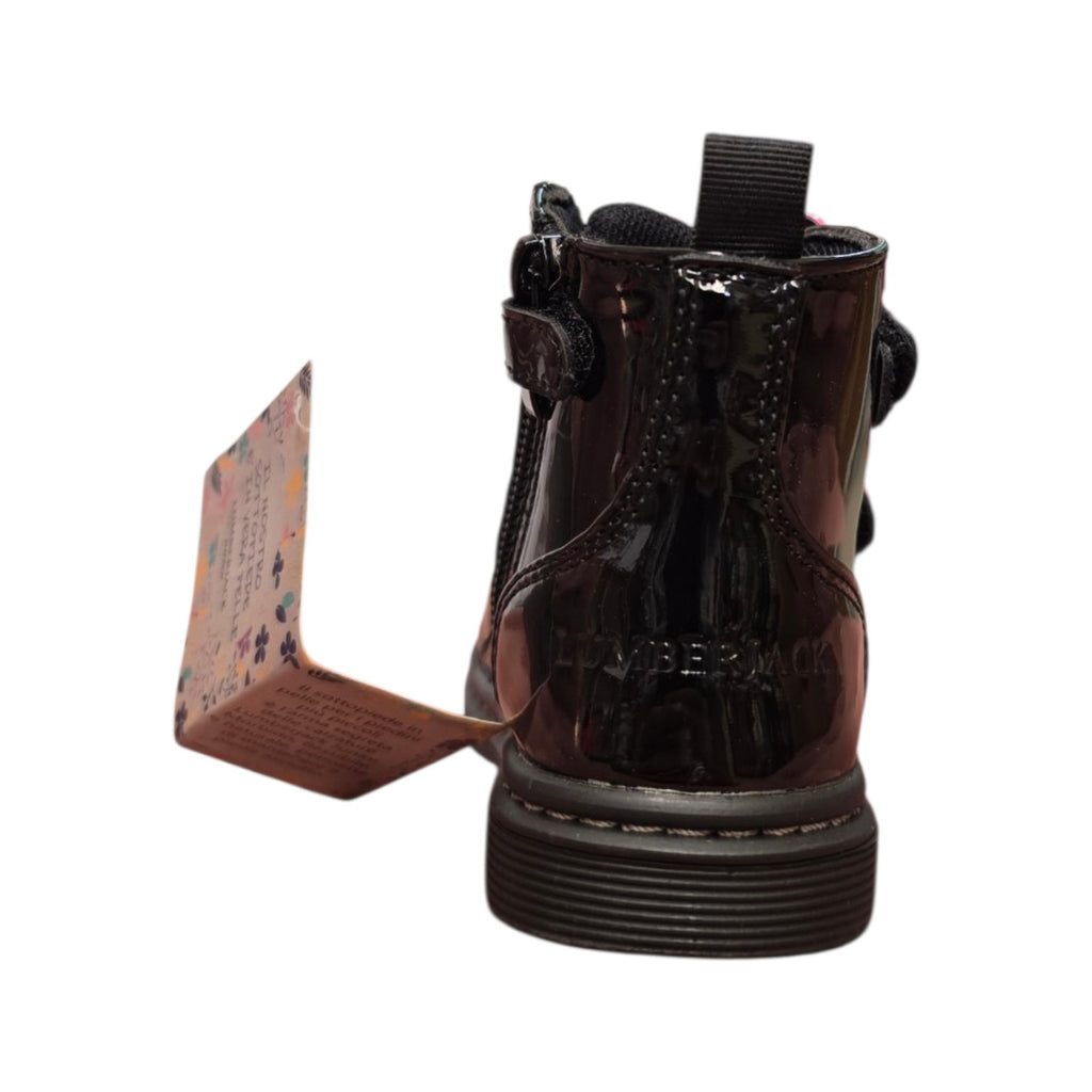 Lumberjack – Stivaletto bambina nero lucido con fiori fucsia