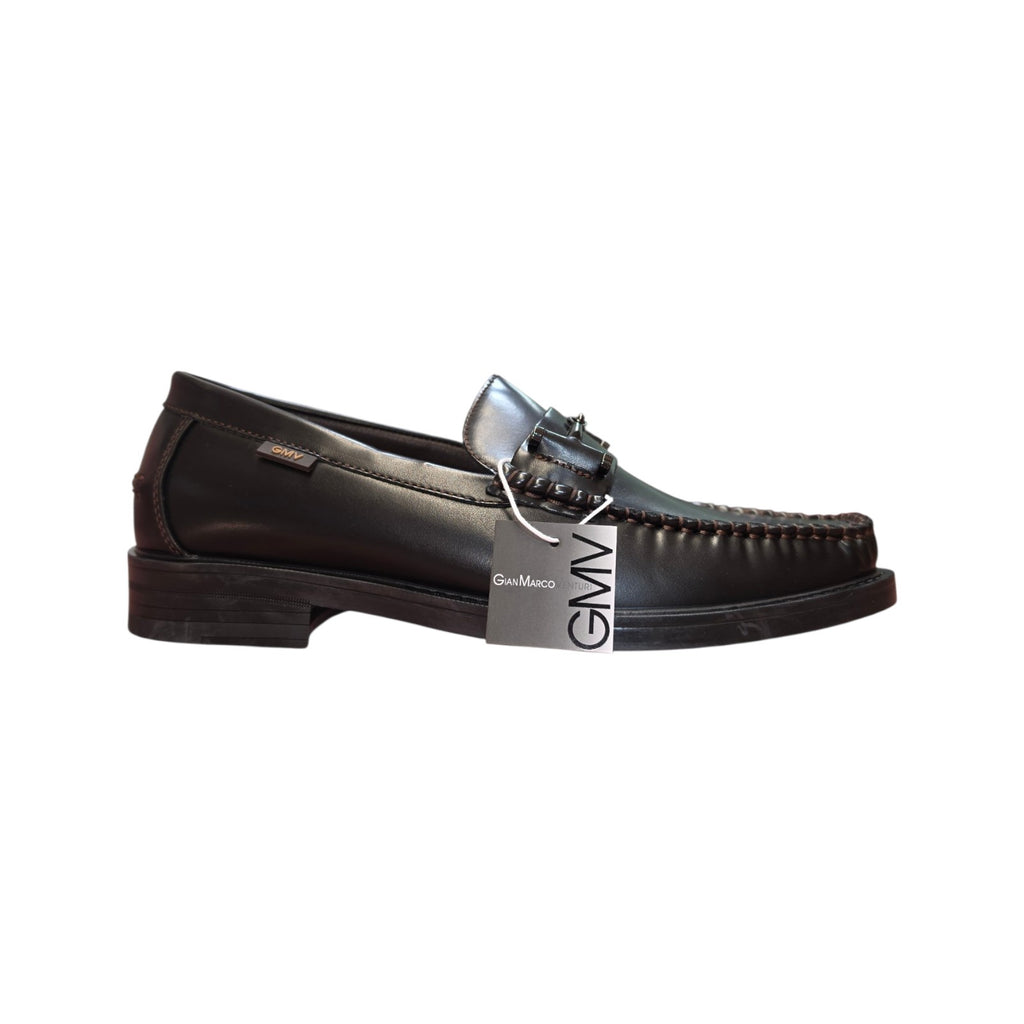 Gianmarco Venturi mocassino marrone scuro con cuciture decorative