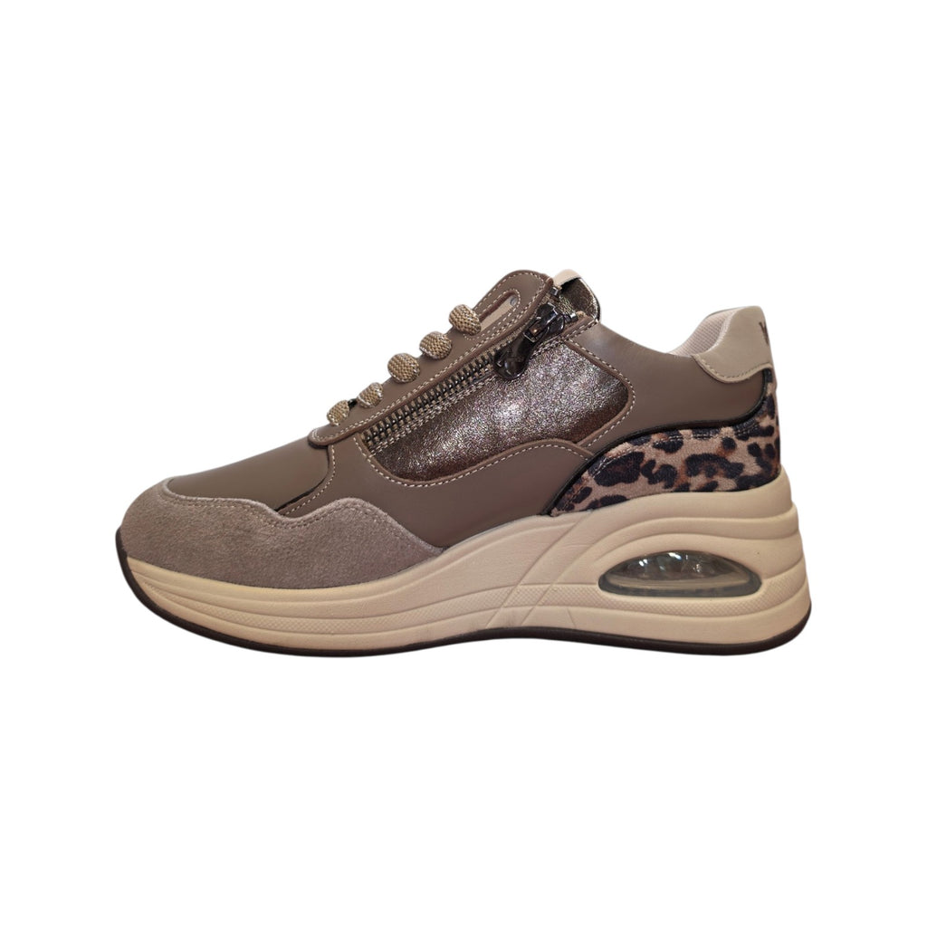 Keys sneaker taupe con dettagli animalier e zip