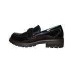 Eco Bio | Mocassino donna nero lucido con catena e suola carrarmato