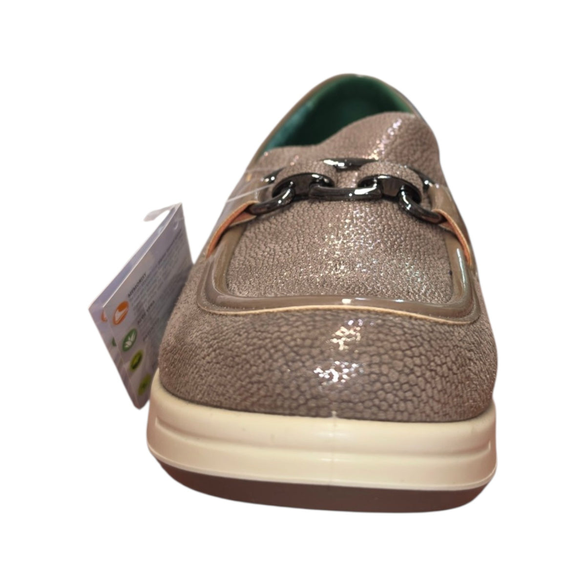 Eco Bio | Mocassino donna taupe con catena e suola chiara