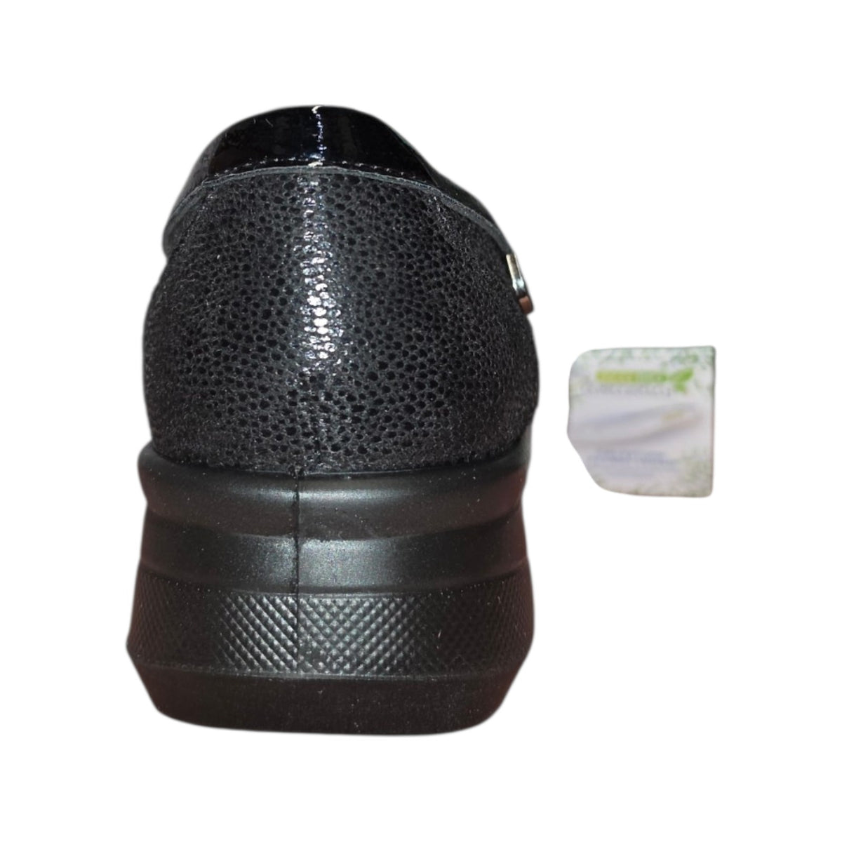 Eco Bio | Mocassino donna nero microtexture con catena