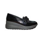 Imac | Mocassino donna nero lucido con catena e platform