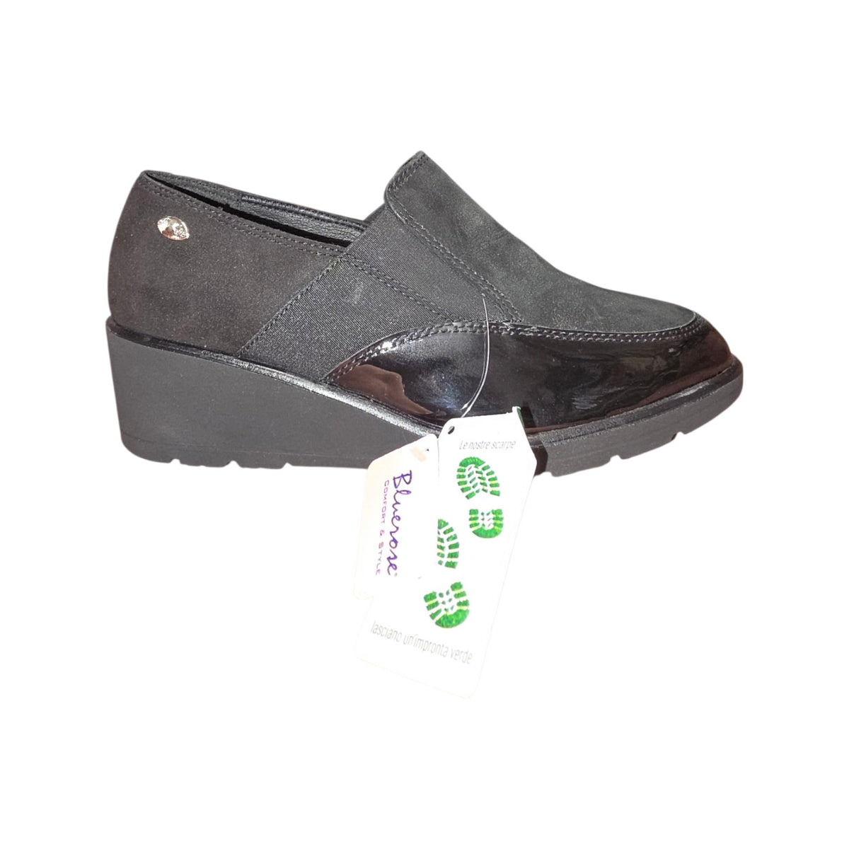 Prodotto Italiano | Slip-on donna nera con elastici e zeppa