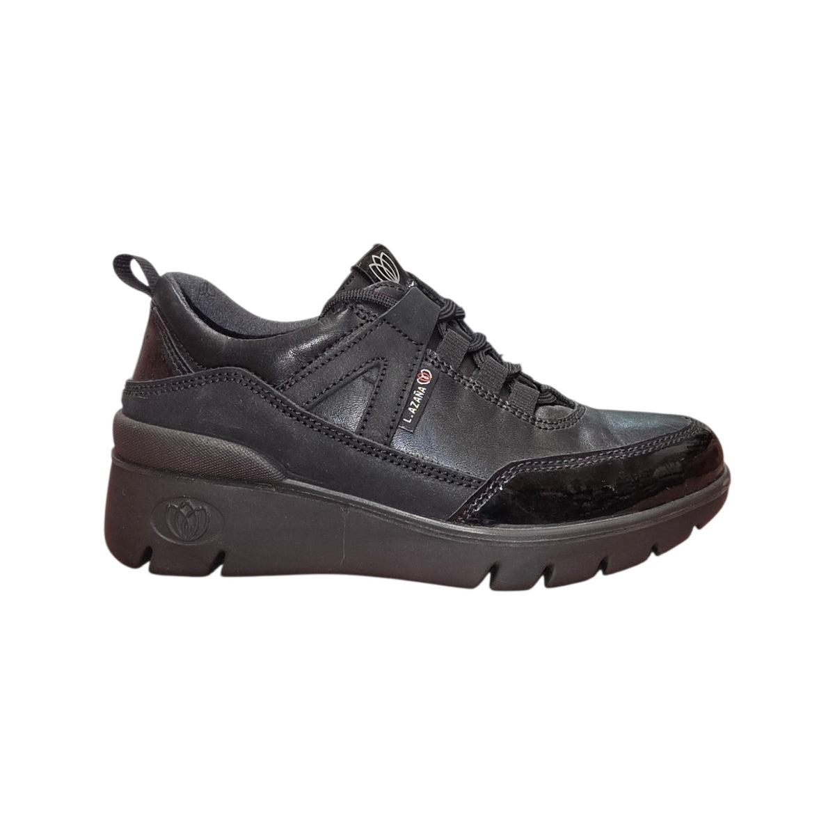 Laura Azzana | Sneaker donna nera con dettagli lucidi e zeppa