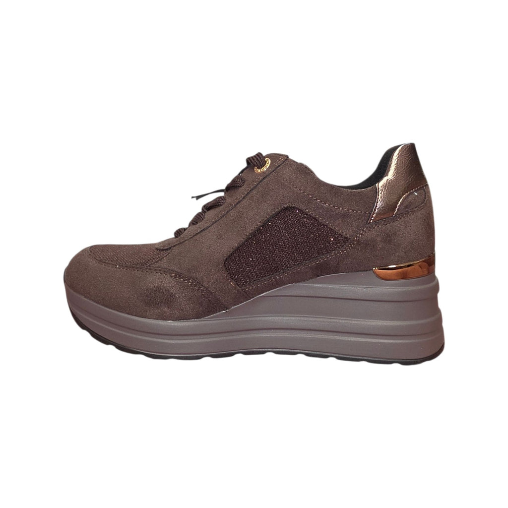 Queen Helena | Sneaker donna marrone con zip e platform