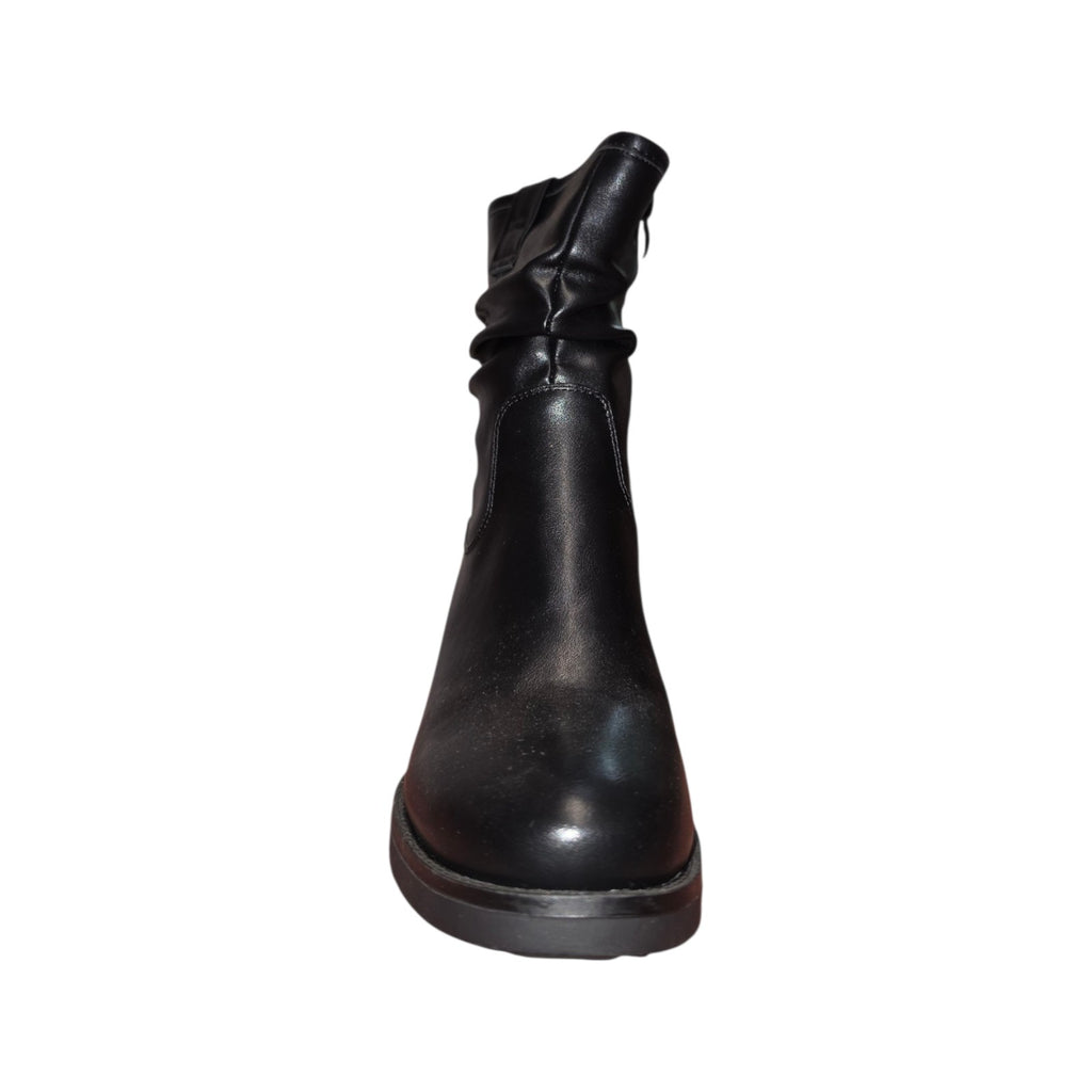 Stivaletto Donna Nero con Tacco Largo e Gambale Arricciato
