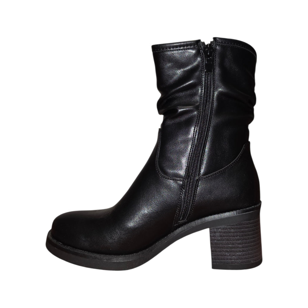Stivaletto Donna Nero con Tacco Largo e Gambale Arricciato