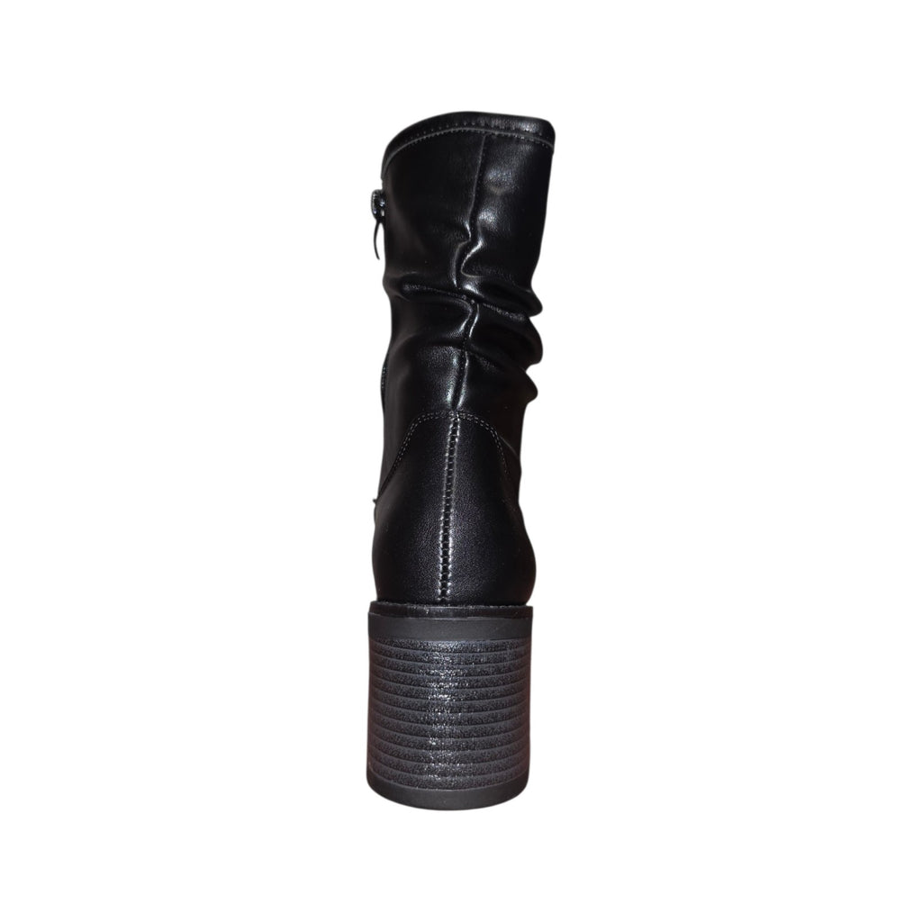 Stivaletto Donna Nero con Tacco Largo e Gambale Arricciato