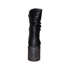 Stivaletto Donna Nero con Tacco Largo e Gambale Arricciato
