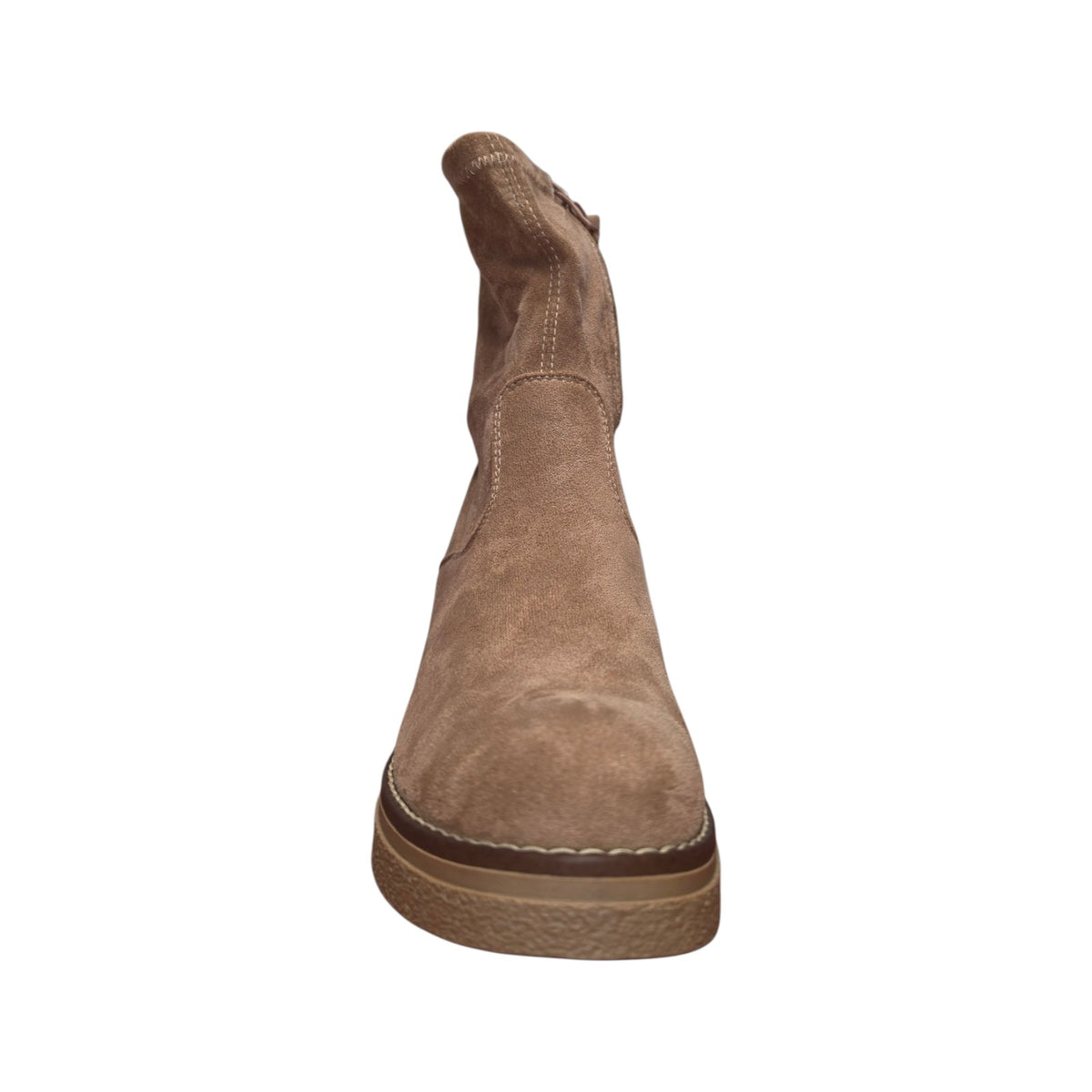 Stivaletto Donna Scamosciato Beige con Tacco Largo e Plateau