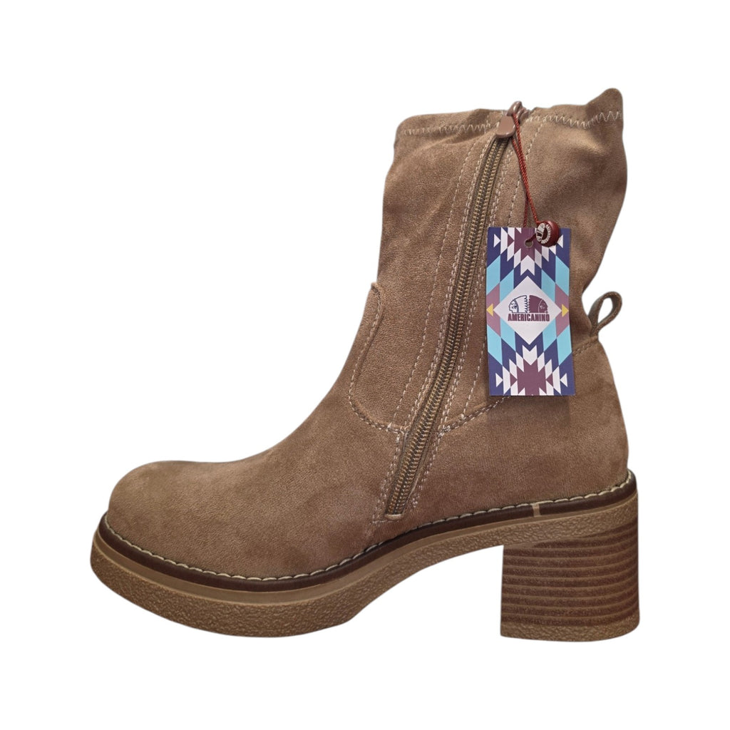 Stivaletto Donna Scamosciato Beige con Tacco Largo e Plateau