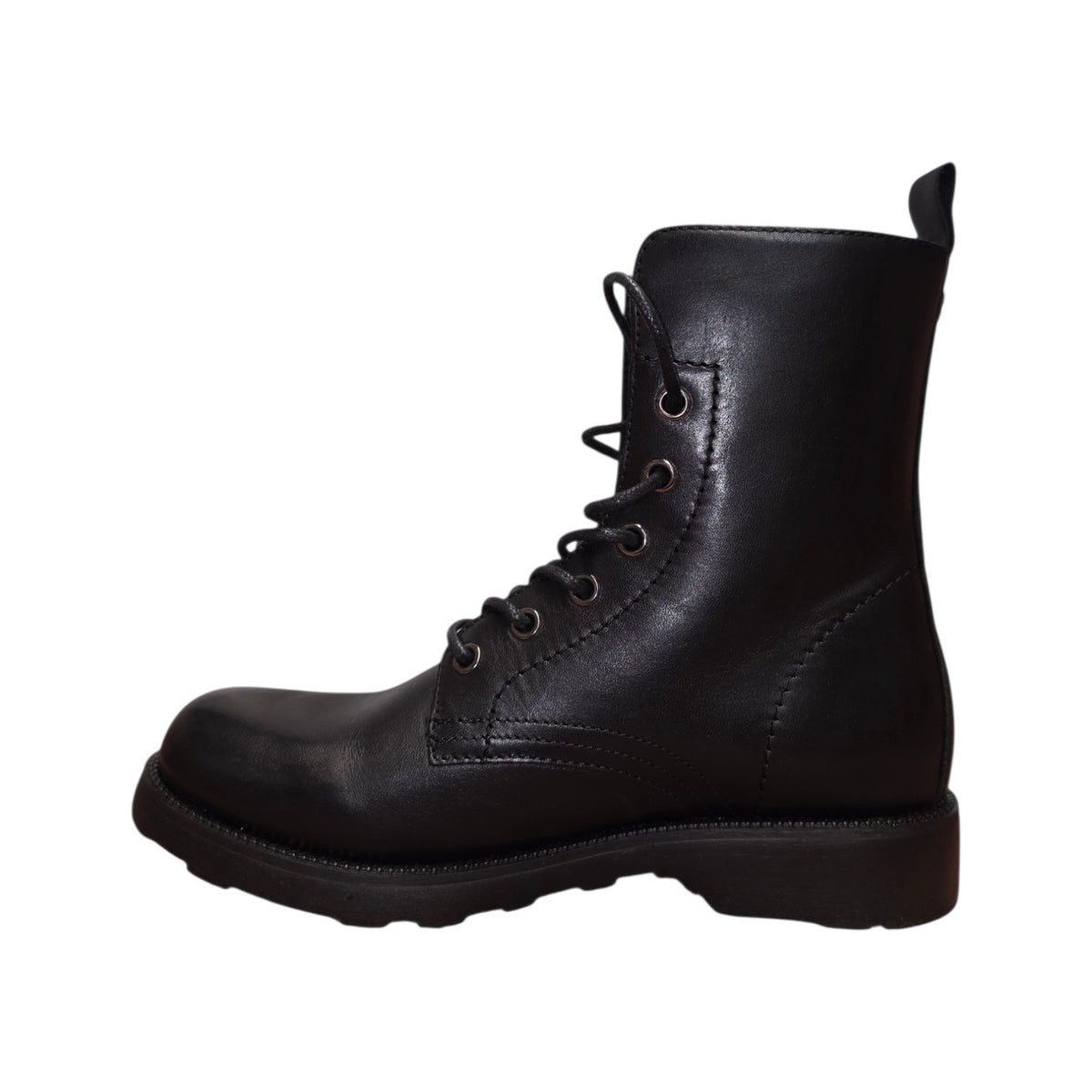 Stivaletto Cult Combat Nero in Pelle con Lacci