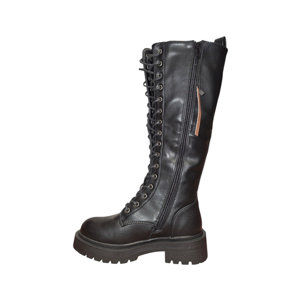 Stivali Queen Helena Alti Neri Stringati con Suola Chunky Donna