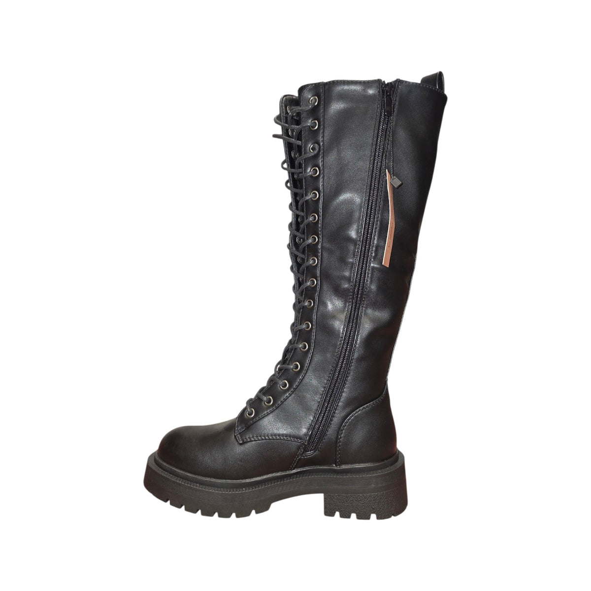Stivali Queen Helena Alti Neri Stringati con Suola Chunky Donna