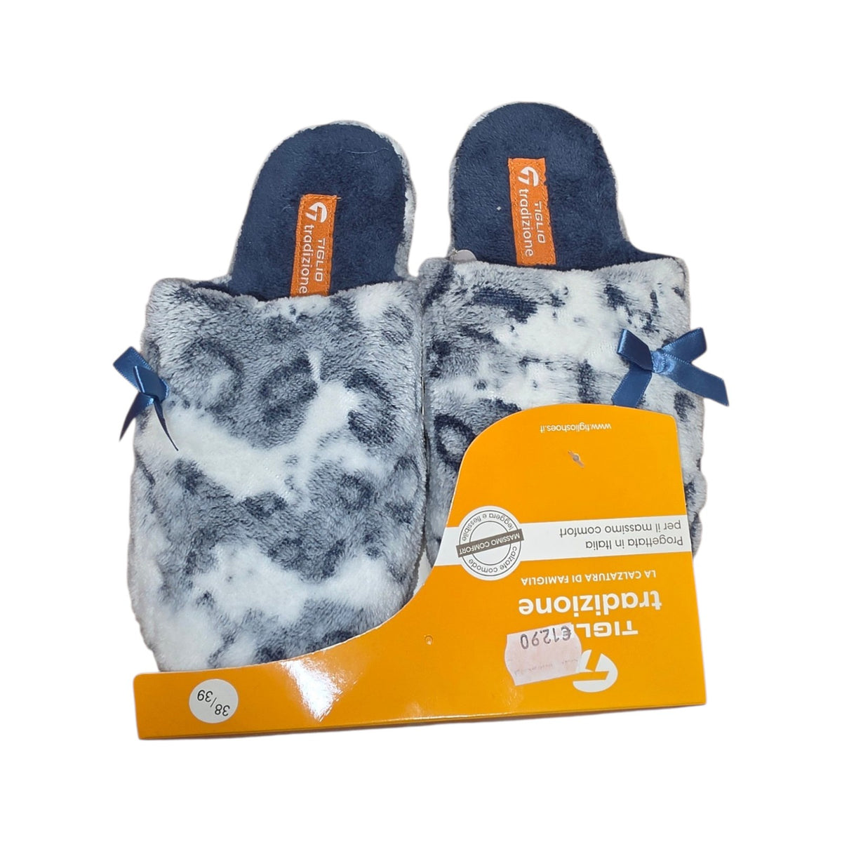 Ciabatte Donna Fantasia Animalier con Fiocco Blu