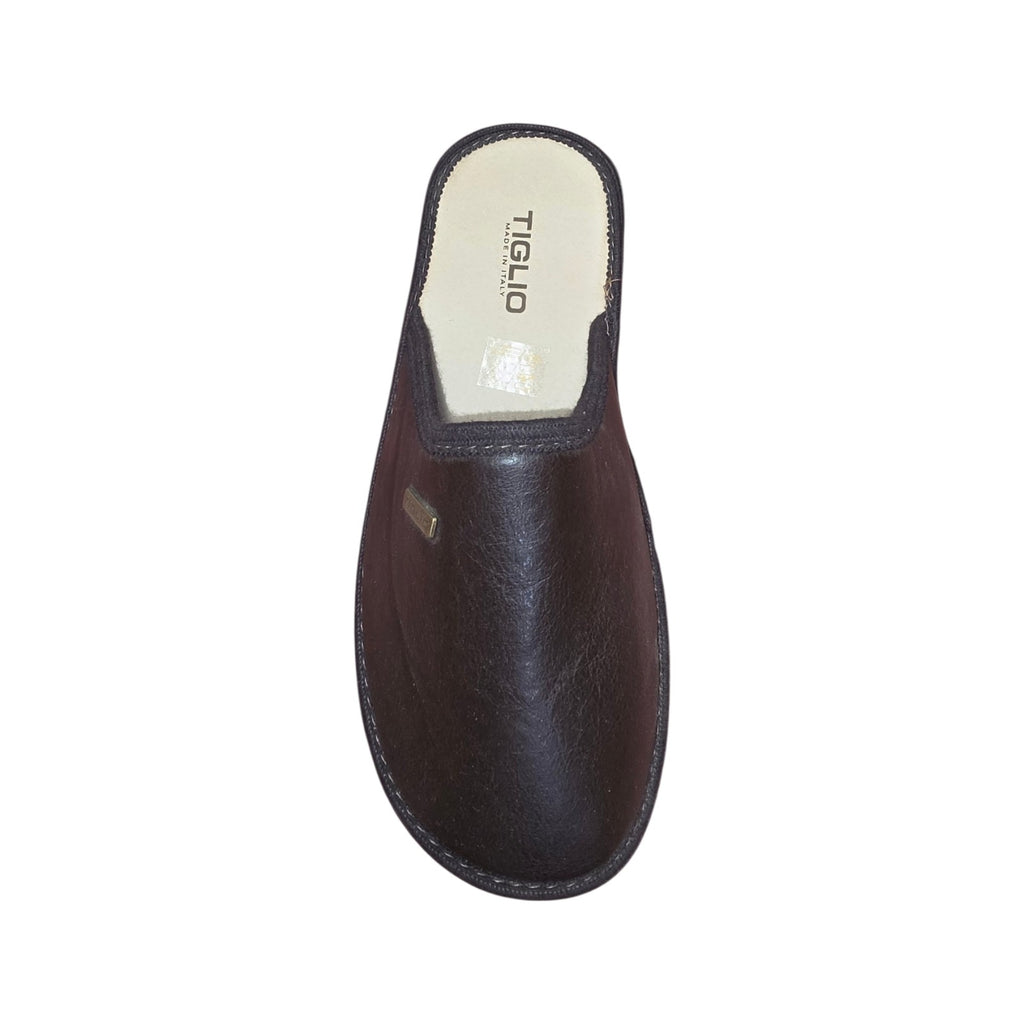 Pantofole Uomo Tiglio in Pelle Marrone Scuro Comfort