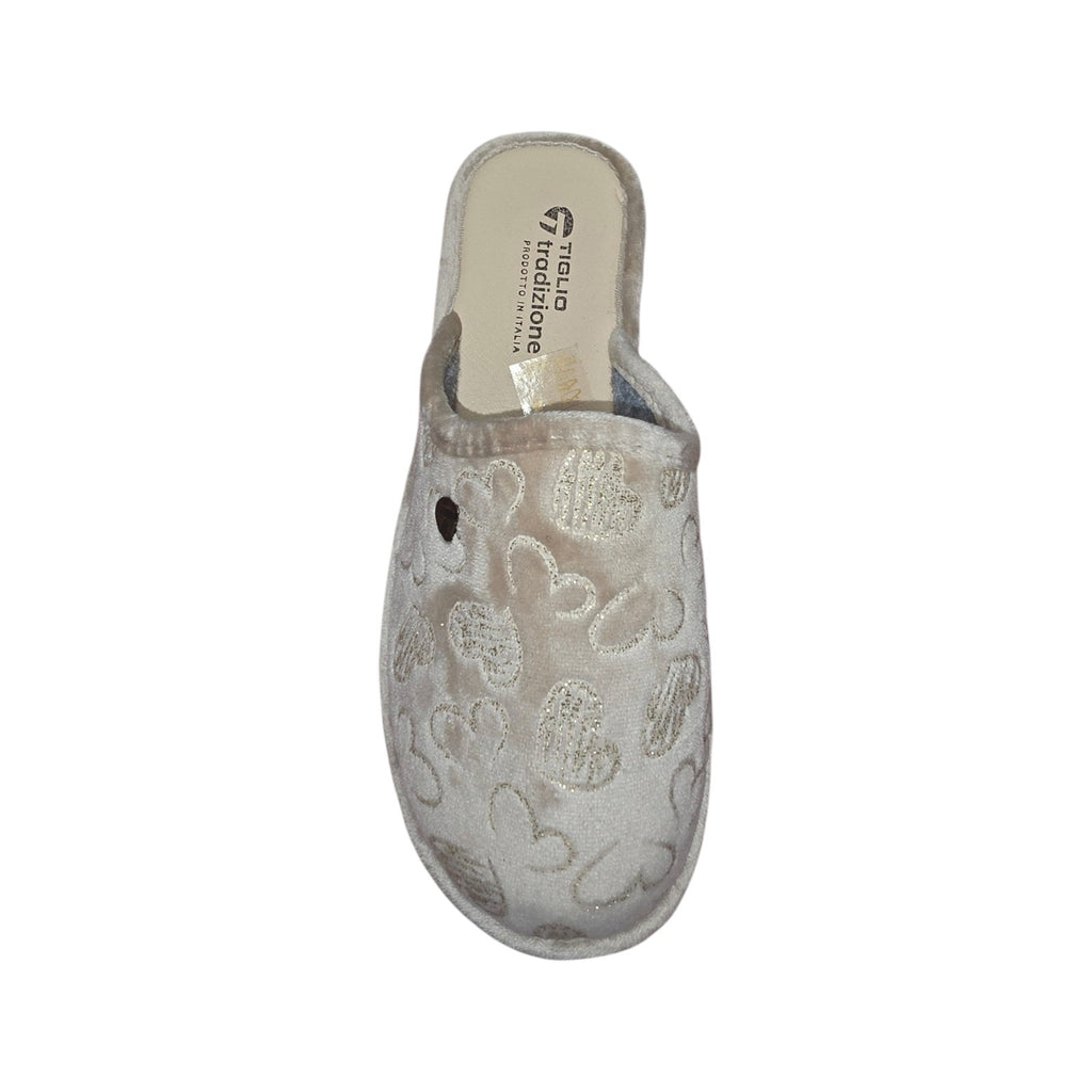 Pantofole Tiglio Donna Beige con Cuori Glitterati