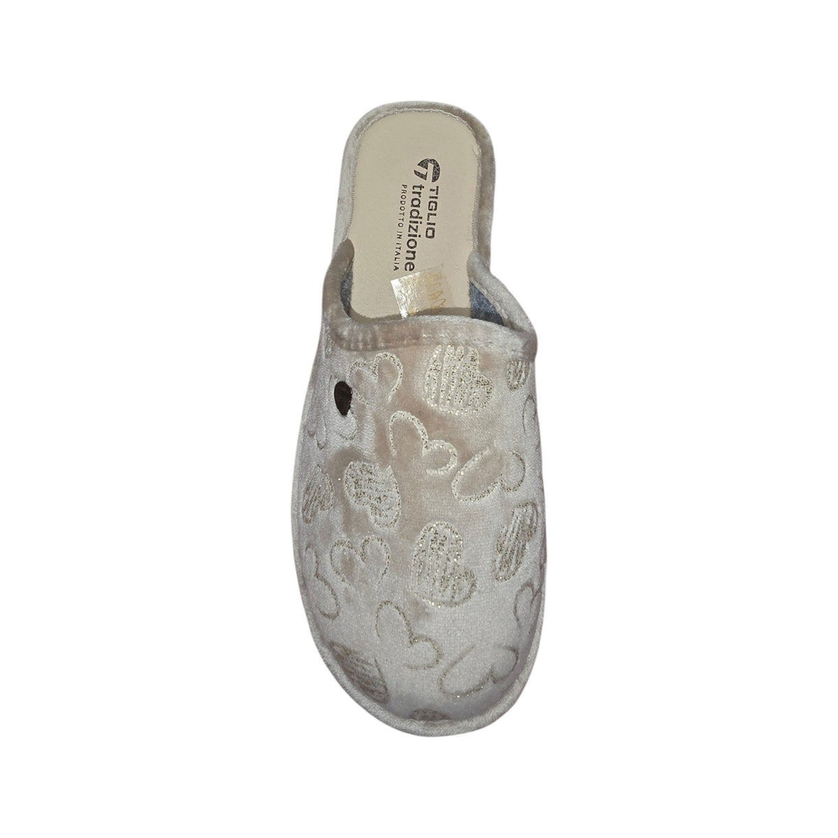 Pantofole Tiglio Donna Beige con Cuori Glitterati