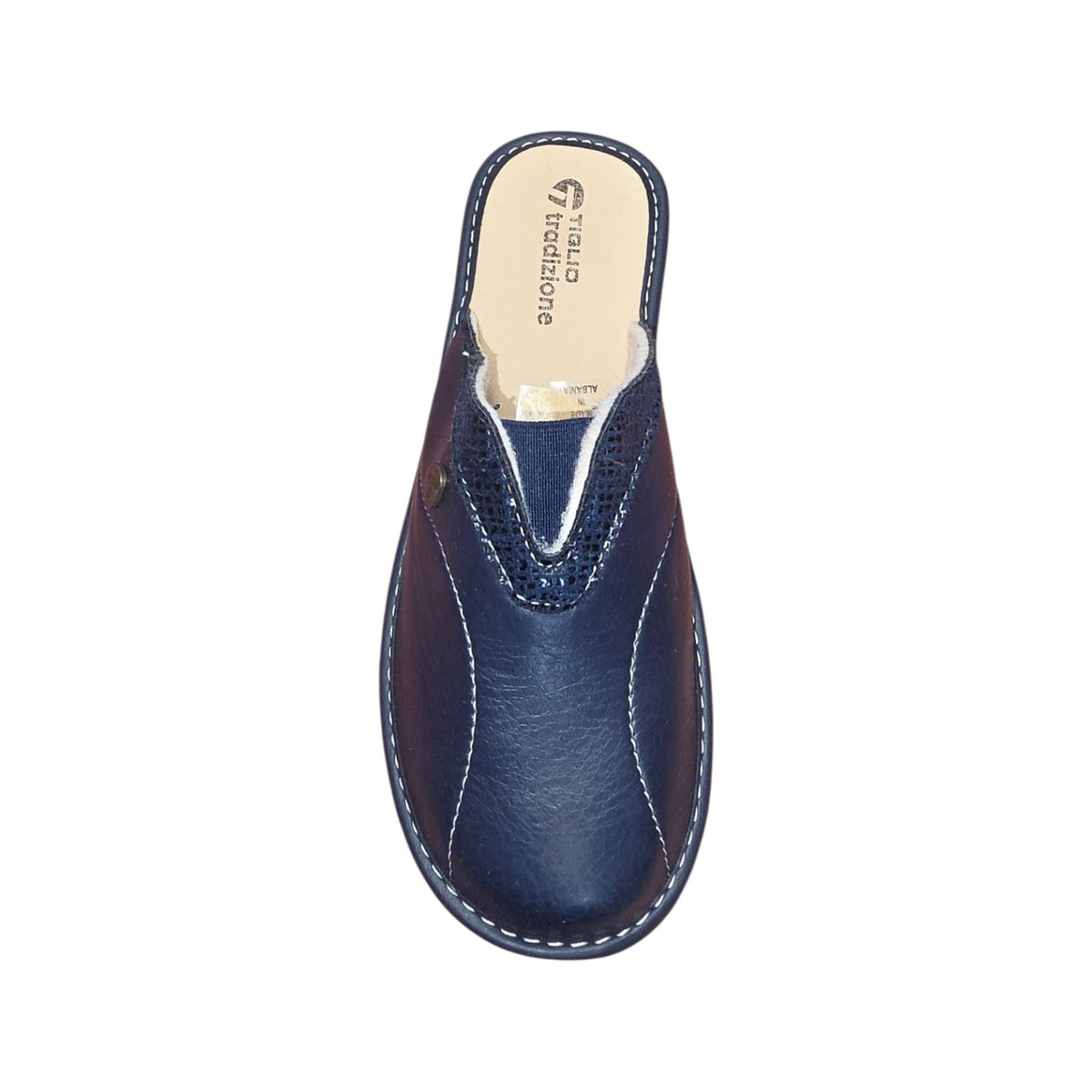 Pantofole Tiglio Donna in Pelle Blu con Zeppa Comfort