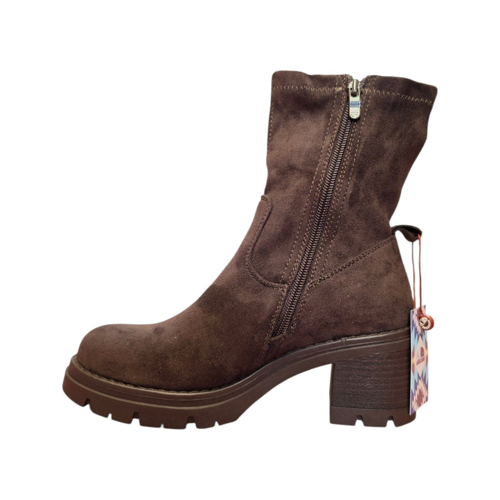 Stivaletto Donna Americanino Marrone Scamosciato con Tacco Largo e Suola Carrarmato