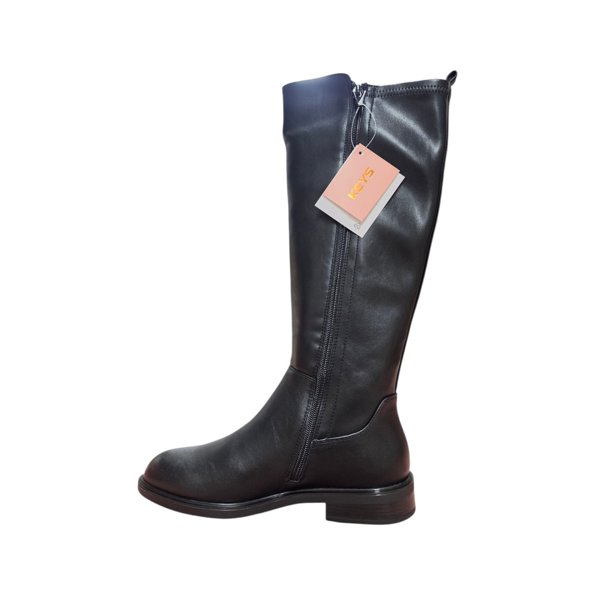 Stivale Alto Donna Keys Nero Elegante con Tacco Basso e Gambale Liscio