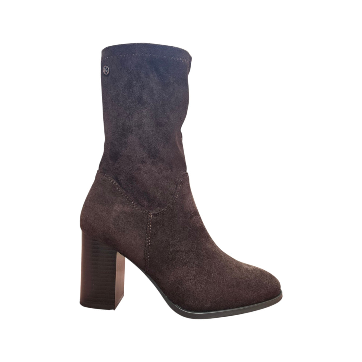 Stivaletto Donna Keys Marrone Scamosciato con Tacco Alto Largo e Punta Affusolata