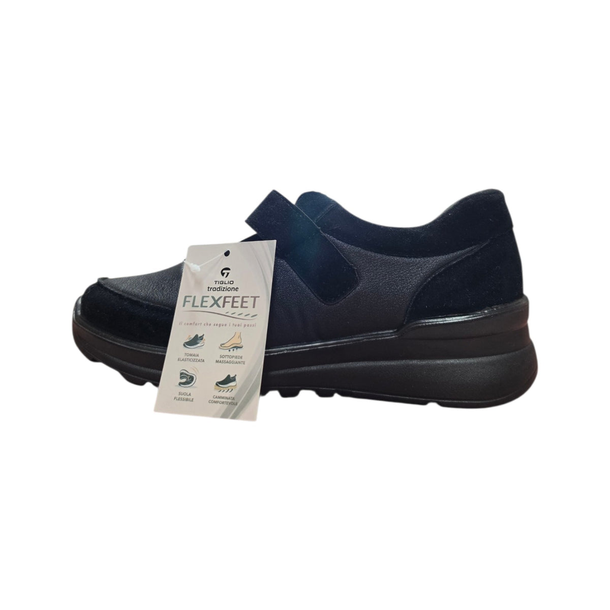 Scarpa Donna Tiglio Nera Comfort con Strappo, Lacci e Suola Alta