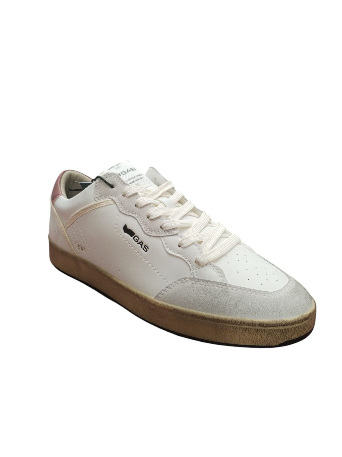Sneakers GAS Bianche Unisex con Dettagli Rosa e Suola Gum