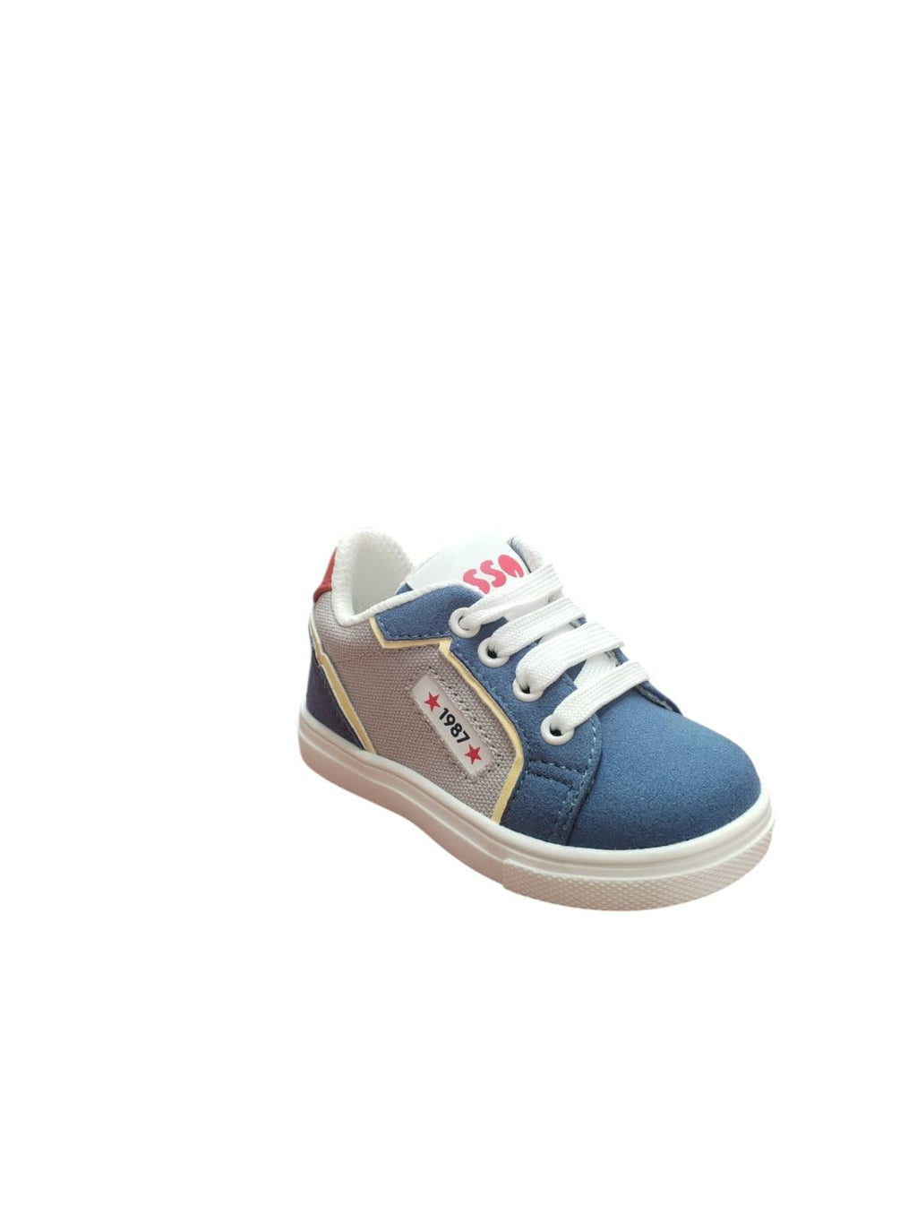 Sneaker Bambino Blu Grigio con Lacci Bianchi