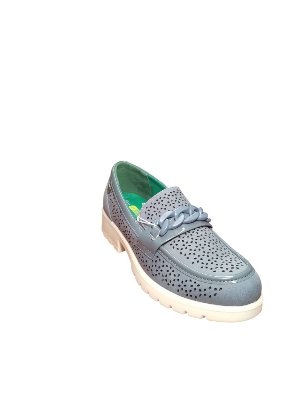 Mocassini Donna Traforati con Catena Grigio Azzurro