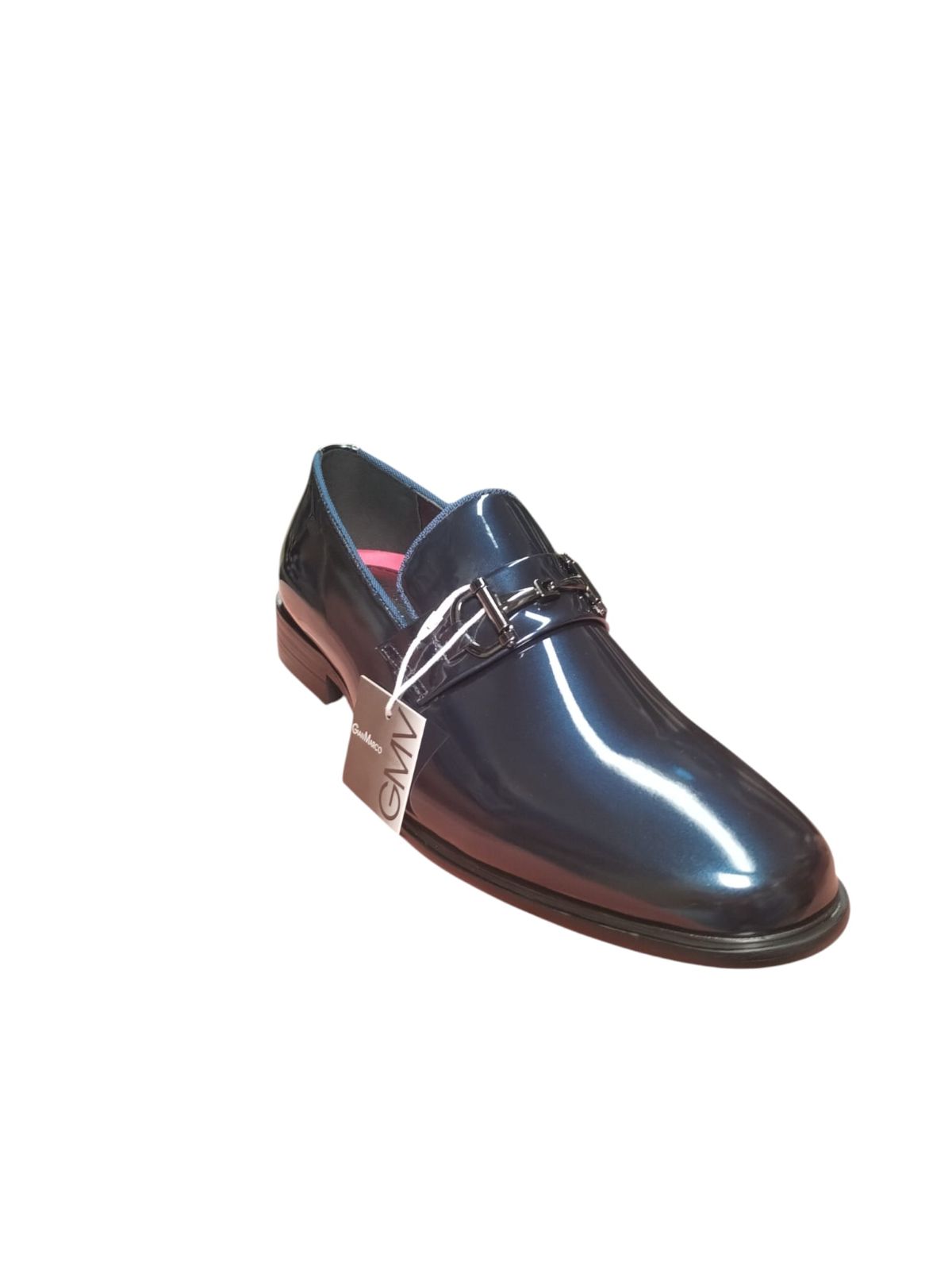 Mocassino Uomo GianMarco Venturi Elegante Blu Lucido con Fibbia Metallizzata