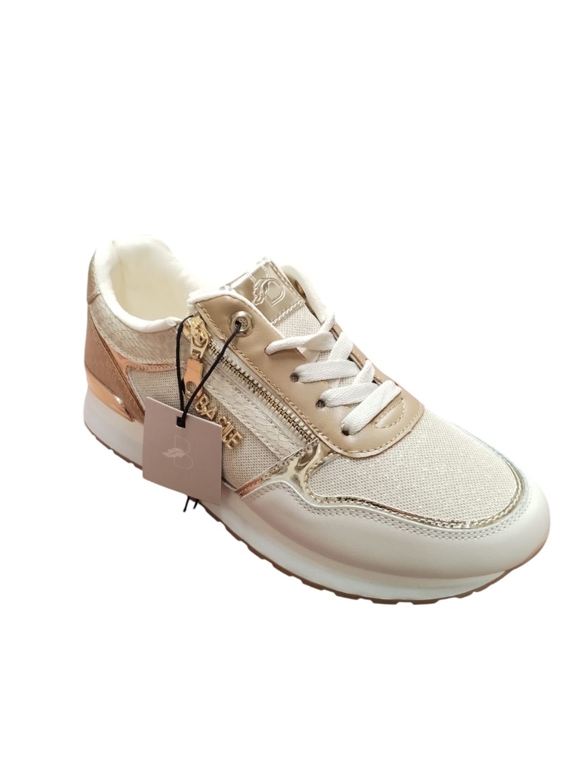 Sneakers Donna Basile Eleganti Oro Beige con Zip Laterale