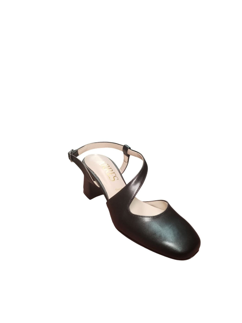 Scarpa ARRES Slingback Nera con Tacco Basso e Punta Quadrata