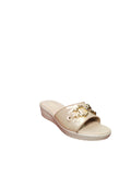 Sandalo Tiglio Donna Beige con Zeppa Bassa e Fibbia Dorata
