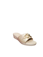 Sandalo Tiglio Donna Beige con Zeppa Bassa e Fibbia Dorata
