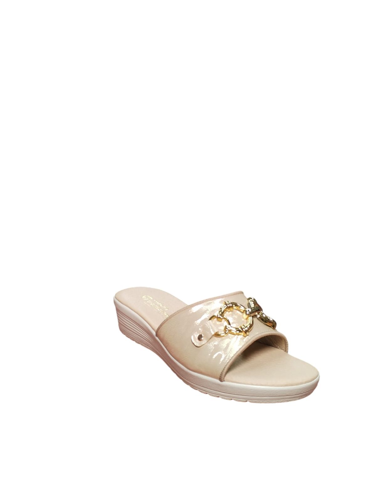 Sandalo Tiglio Donna Beige con Zeppa Bassa e Fibbia Dorata