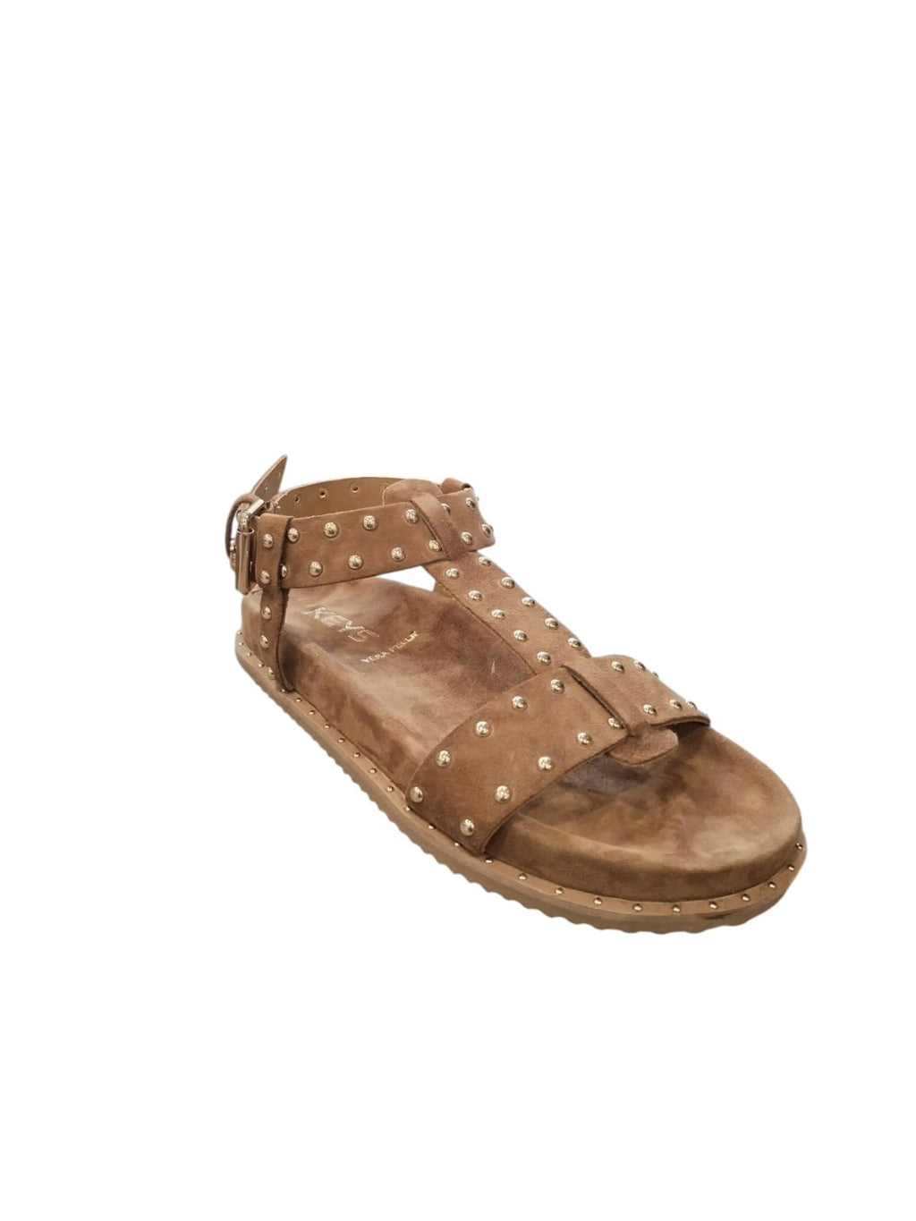 Sandali KEYS Donna in Camoscio Marrone con Borchie Oro