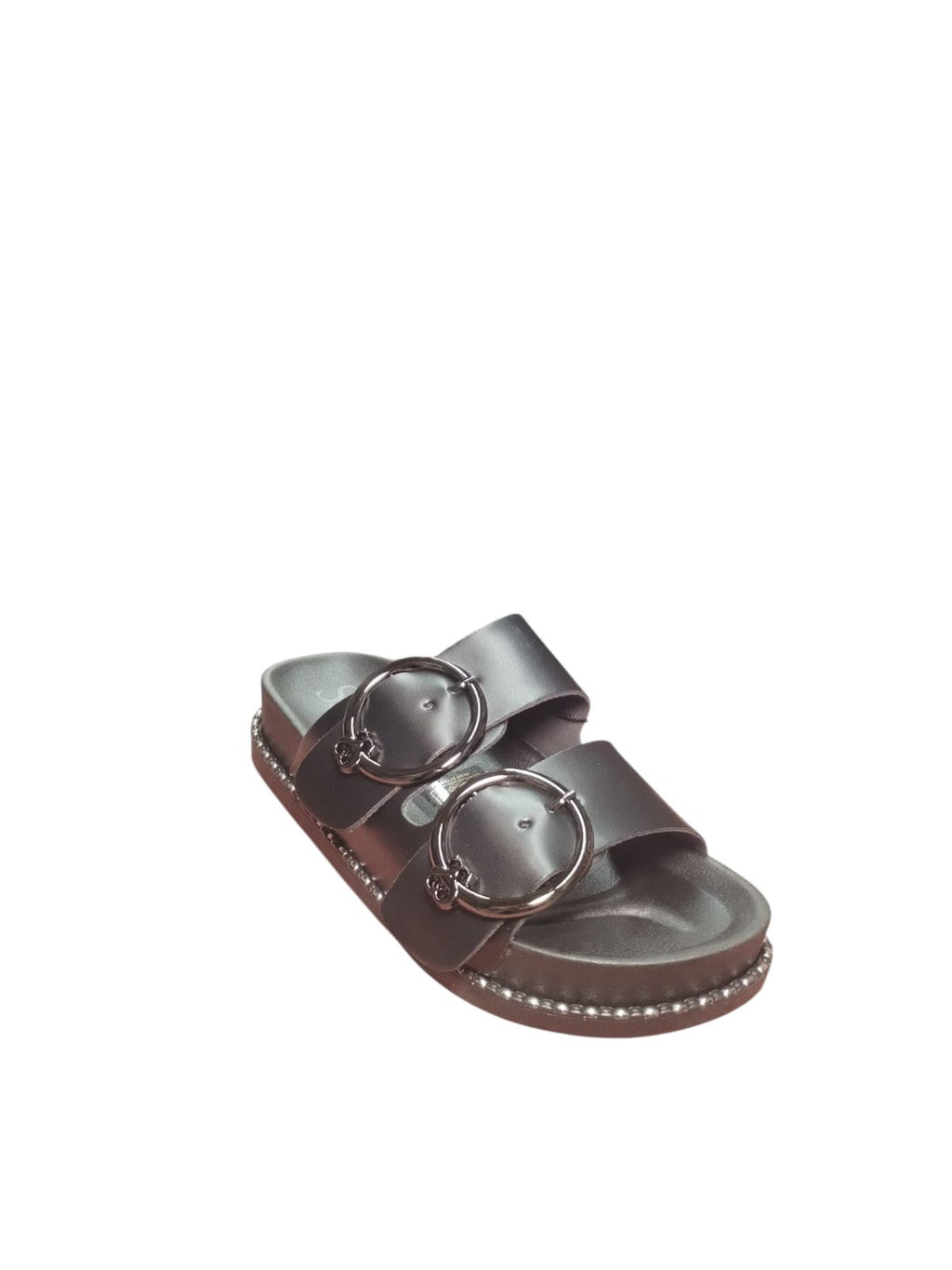 Sandali SoloSoprani Flat Argento con Fibbie e Borchie