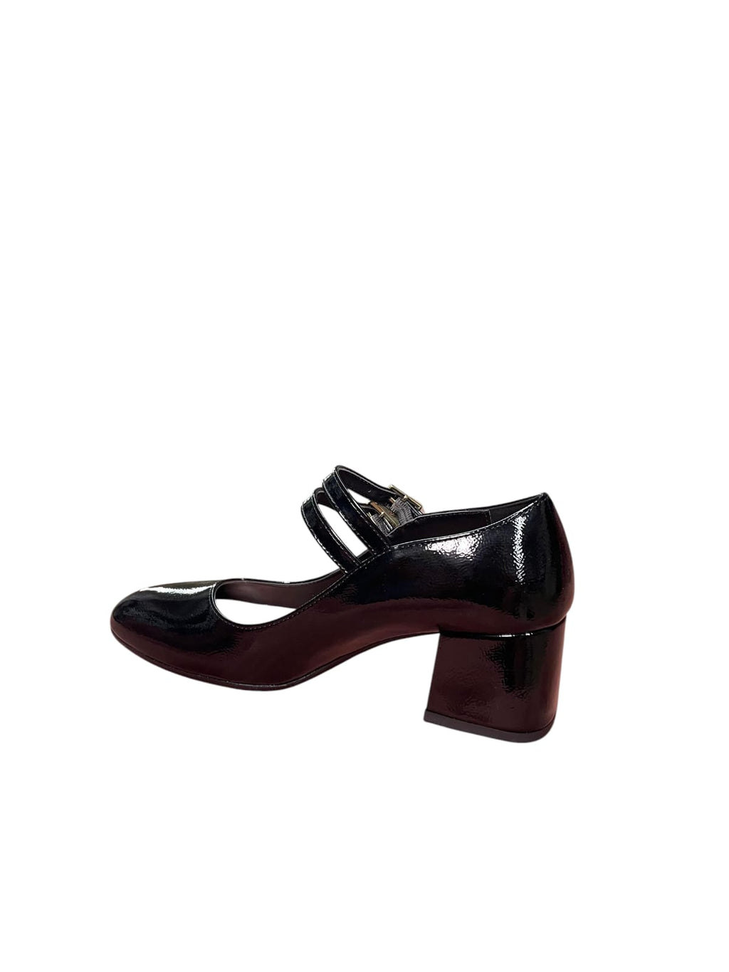 ARRES Mary Jane Nere Lucide con Doppio Cinturino e Tacco Largo